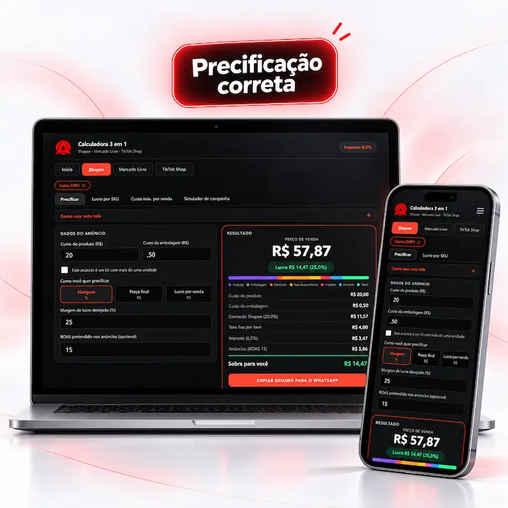 Tela da calculadora mostrando o preco de venda calculado