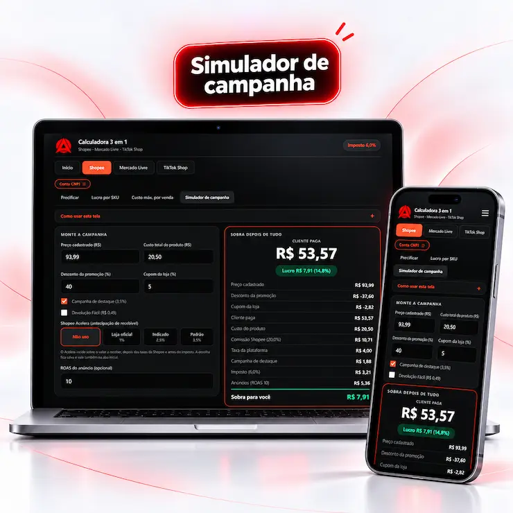 Tela da calculadora simulando uma campanha com desconto